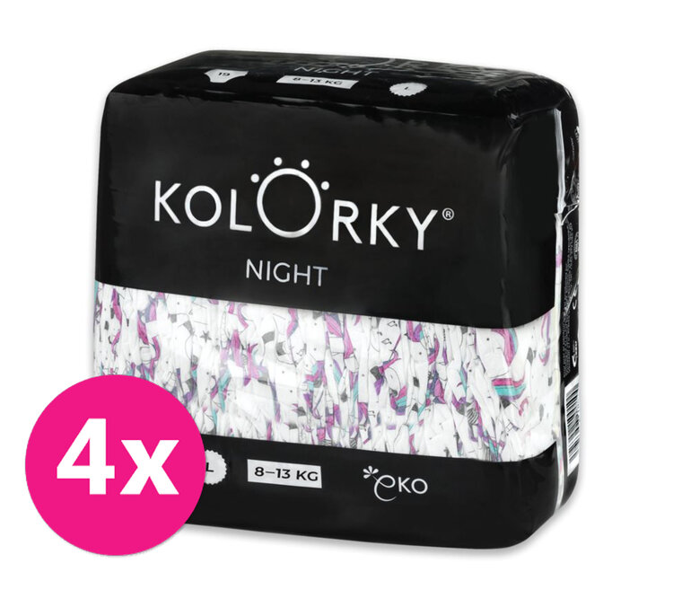 4x KOLORKY NIGHT Pleny jednorázové eko noční L (8-13 kg) 19 ks