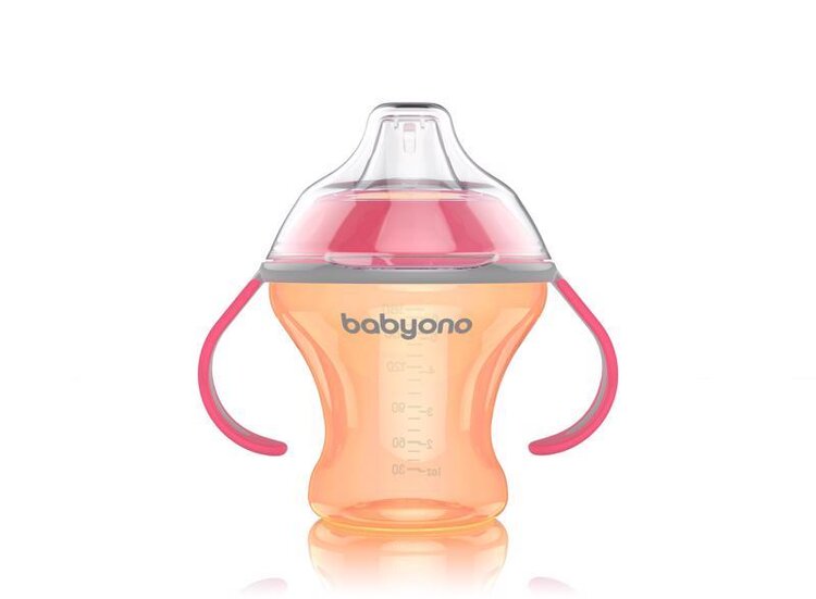 BABYONO Hrnek netekoucí s měkkým náustkem Natural Nursing 180 ml oranžová