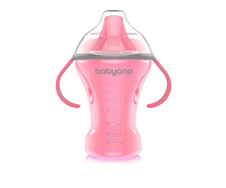 BABYONO Hrnek netekoucí s tvrdým náustkem Natural Nursing 260 ml růžová