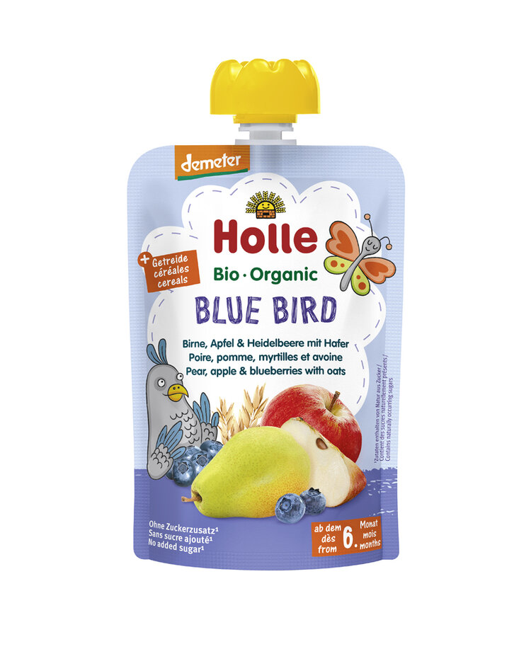 HOLLE Blue Bird Bio pyré hruška jablko borůvky vločky 100 g (6+)