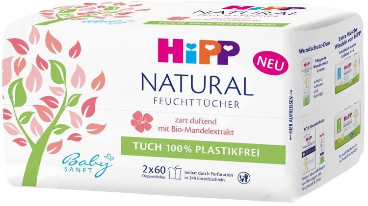 HiPP Babysanft Čistící vlhčené ubrousky Natural 2x60 ks