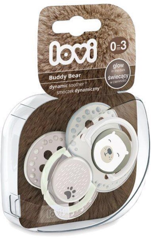 LOVI Dudlík silikonový symetrický dynamický Buddy Bear 0-3m 2ks