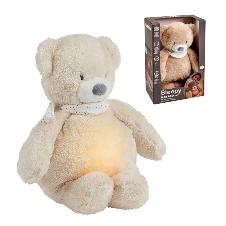 NATTOU Usínaček plyšový hudební se světýlkem a senzorem pláče 4v1 Sleepy Bear Pale Brown 0m+