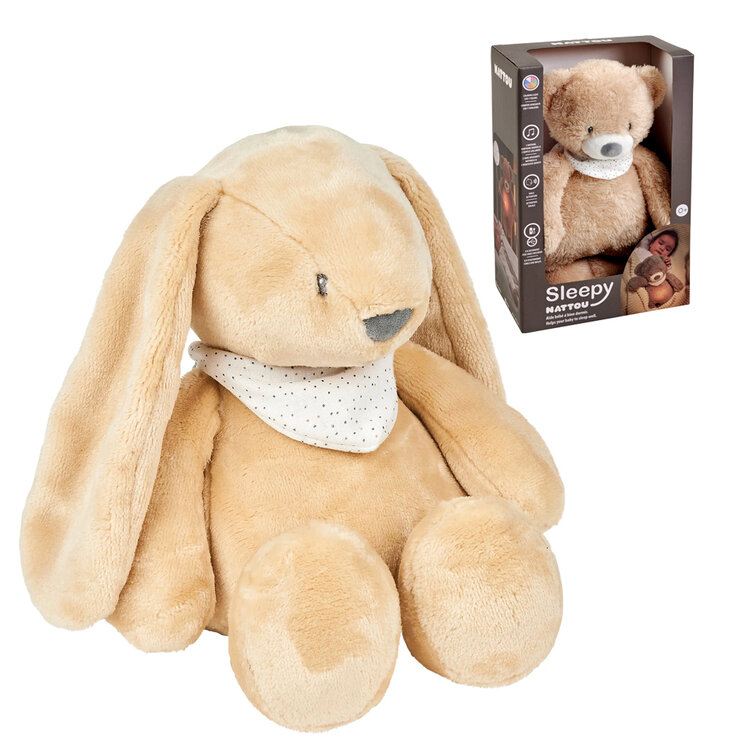 NATTOU Usínaček plyšový hudební se světýlkem a senzorem pláče 4v1 Sleepy Bunny Beige 0m+