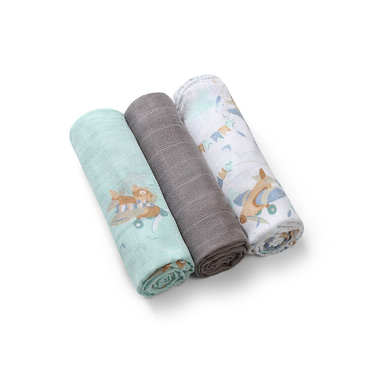 BABYONO Pleny bambusové 3 ks Blue-grey