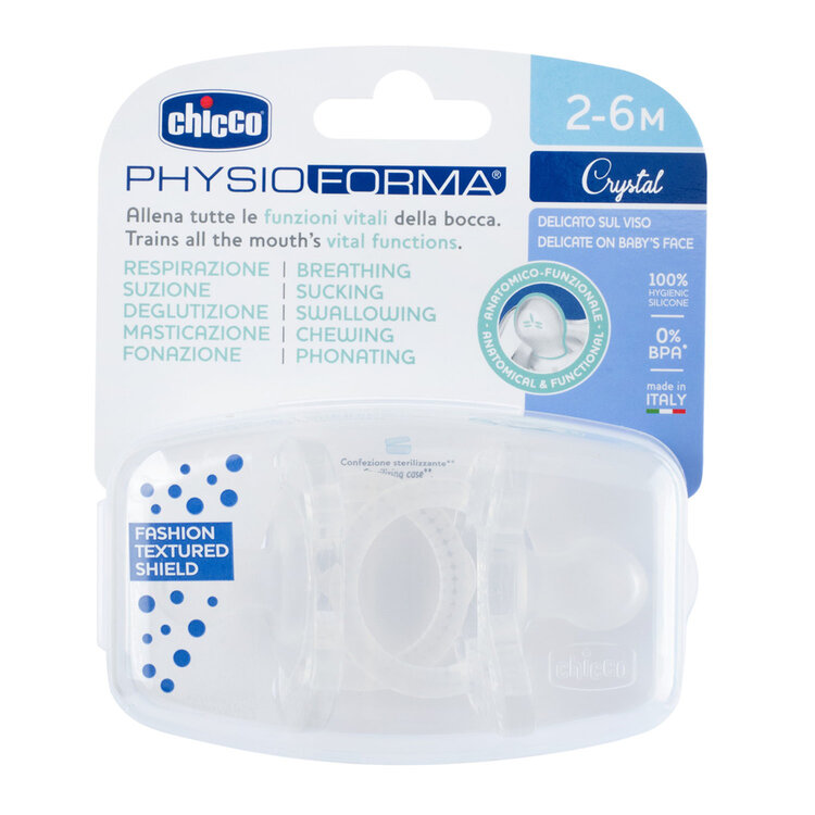 CHICCO Dudlík Physio Luxe celosilikonový 2-6m crystal 2 ks