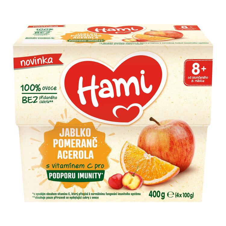 HAMI Příkrm ovocný 100% ovoce jablko pomeranč acerola 400g