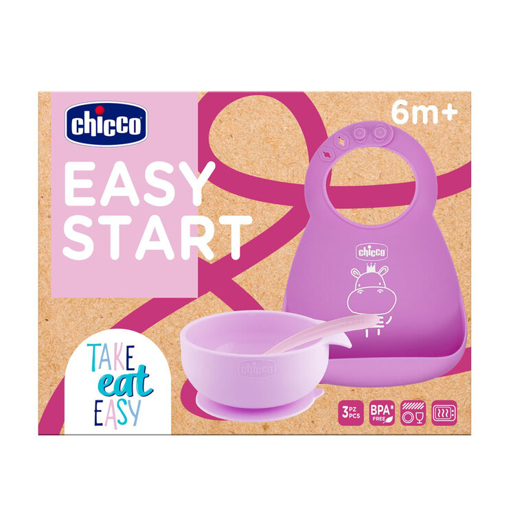 CHICCO Set jídelní silikonový - pink