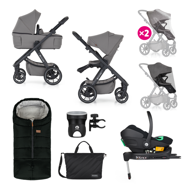 PETITE&MARS Kočárek kombinovaný ICON 2v1 Dove Grey XXL RWS + Core Pro i-Size Black Grey + Báze